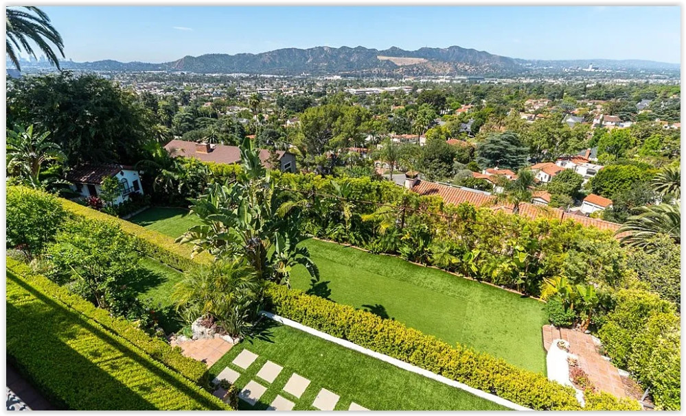Beautifully landscaped gardens overlooking panoramic city and mountain views in Glendale.